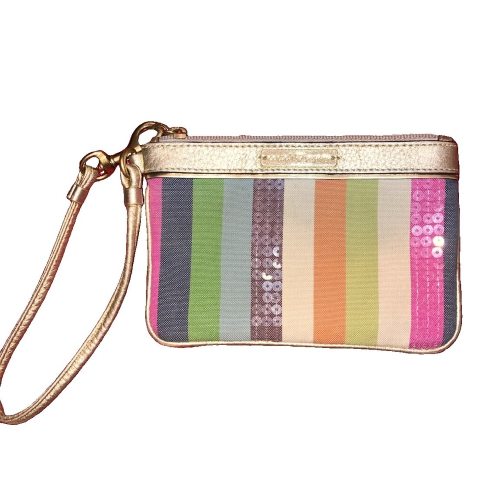 Coach Poppy Legacy Stripe Wristlet Bag 44910 Multicolor Sequin Gold Y2K Bling